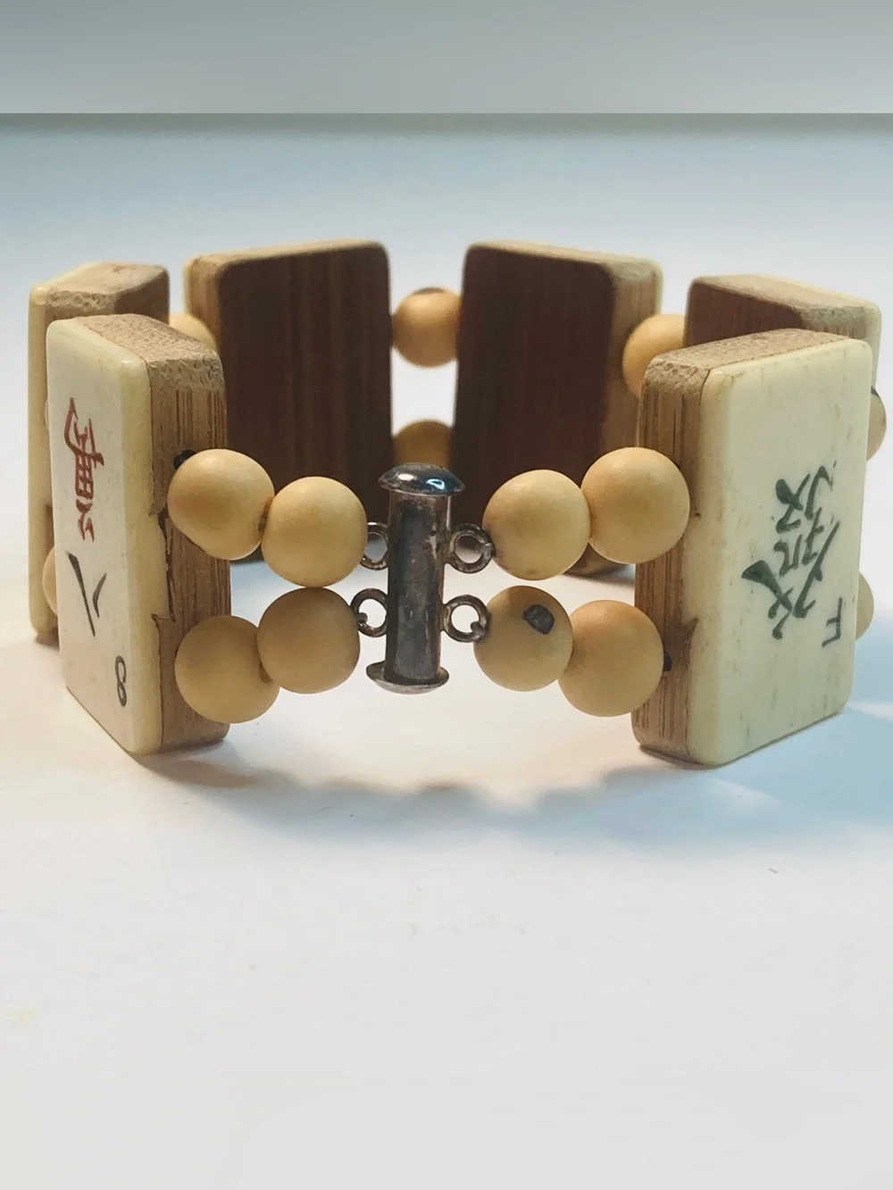 Vintage Mah Jong Bracelet, Two Tone Dovetail Tiles with Magnetic Slide Clasp